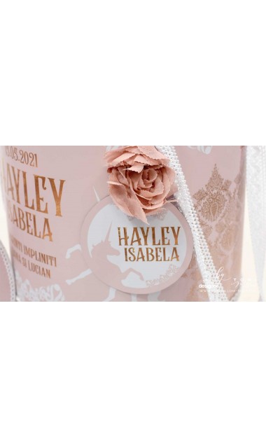 Trusou de botez roz pudra cu broderie personalizata gold si unicorni Unicorn Valley 11
